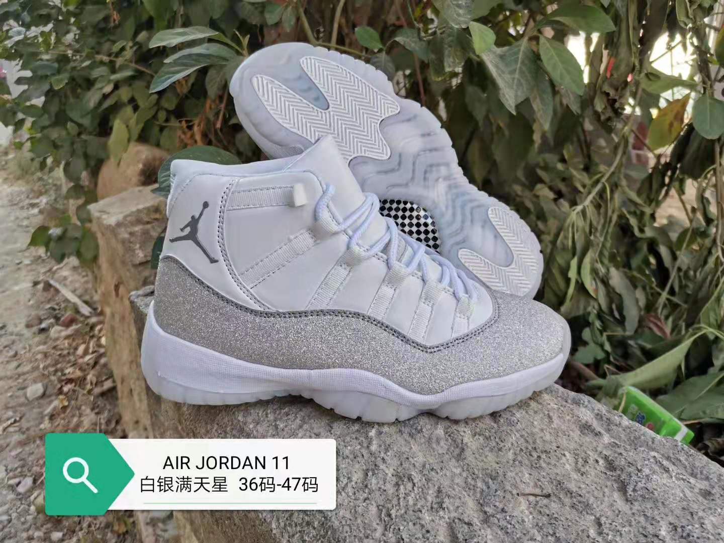 2019 Men Jordan 11 High White Silver Stars Shoes